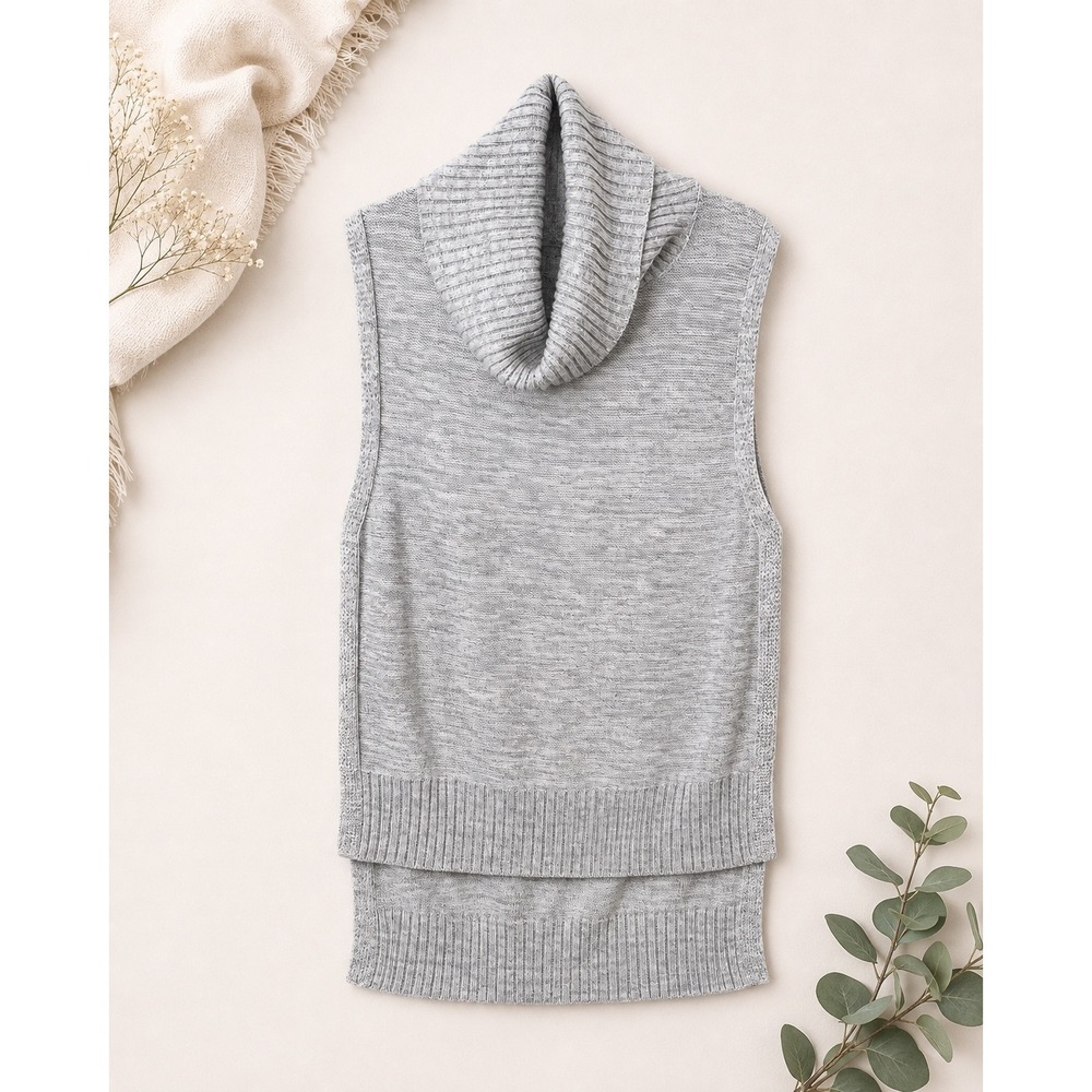 Banana Republic Sleeveless Turtleneck Women M Gray Excellent High-Low Knit Vest